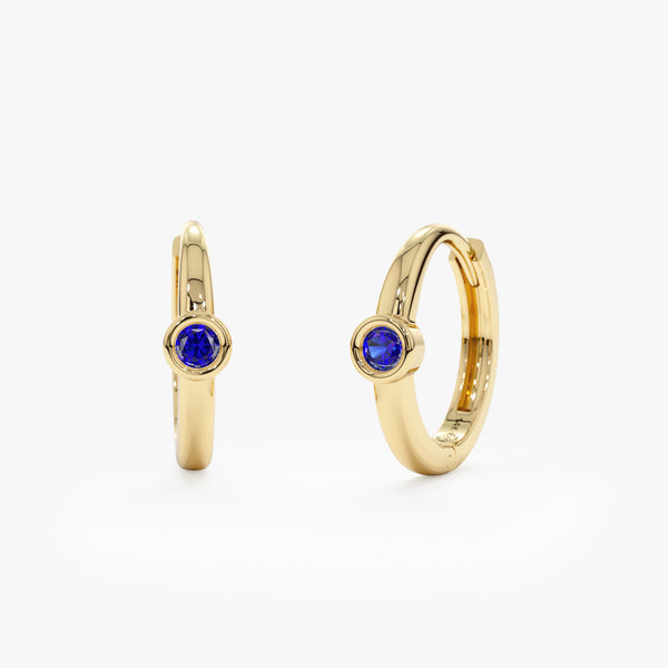 Handmade pair of solid 14k Gold Sapphire Huggies
