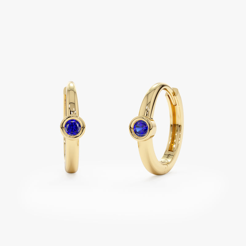 Handmade pair of solid 14k Gold Sapphire Huggies