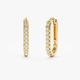 Handmade pair of U Shape Thin Diamond encrusted Hoop earrings in solid 14k gold