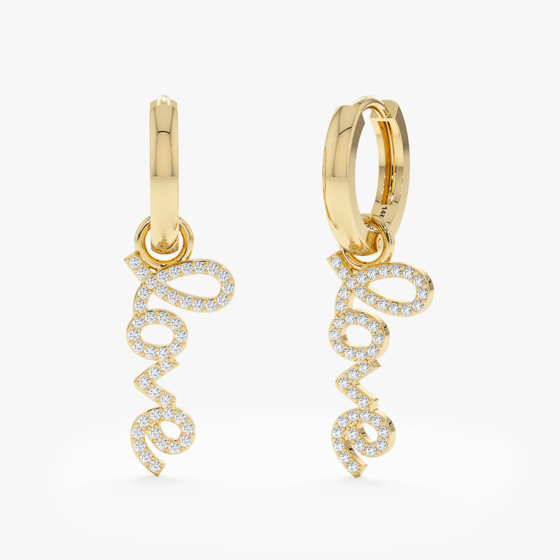 Pair of solid 14k gold Dangling Love Huggie Earrings