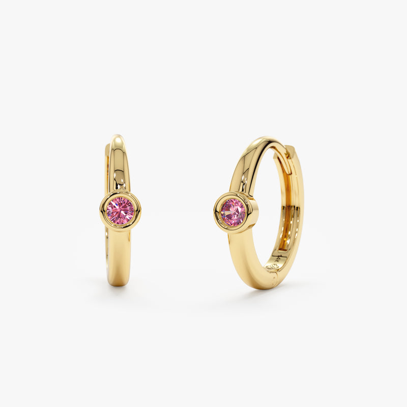 handmade pair of solid 14k Gold Pink Tourmaline Huggies