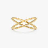 Beaded Gold X Ring