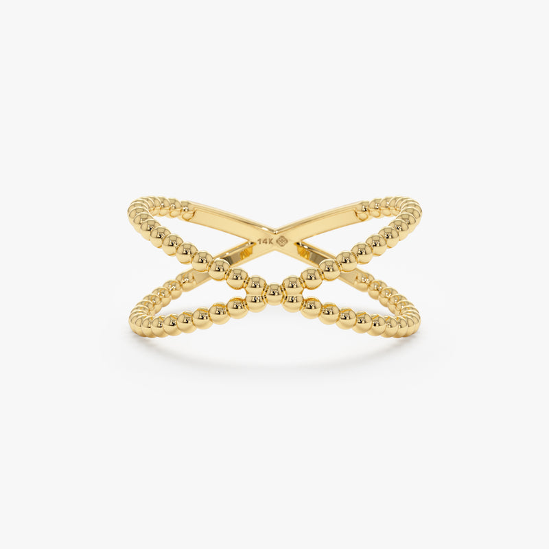 Beaded Gold X Ring