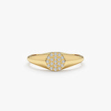 Pave diamond signet ring in yellow gold