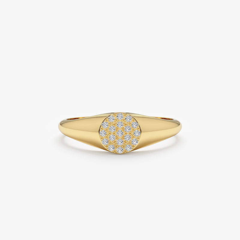 Pave diamond signet ring in yellow gold