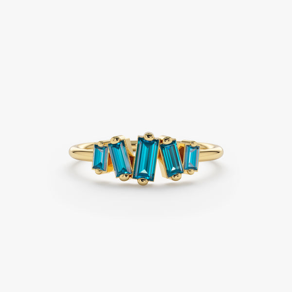 Natural Blue Topaz Baguette Ring