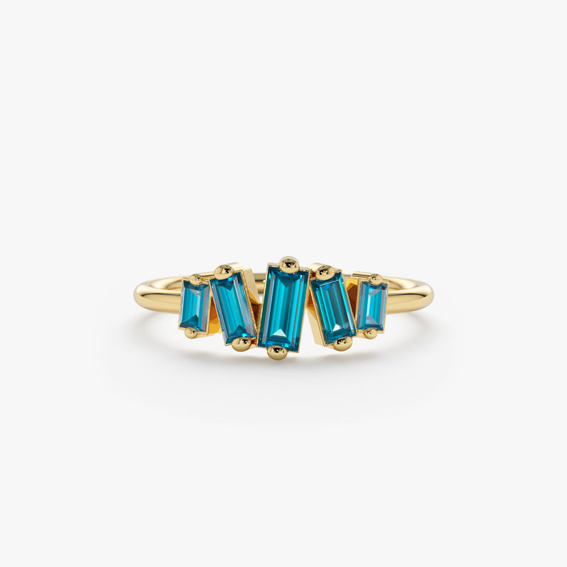 Natural Blue Topaz Baguette Ring
