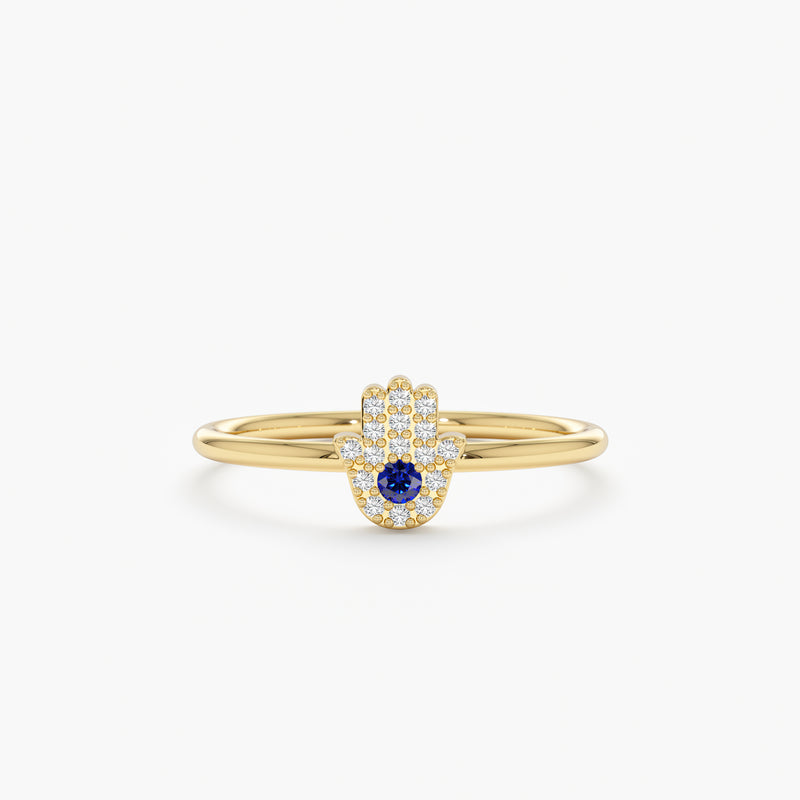 Diamond Sapphire Hamsa Hand Ring