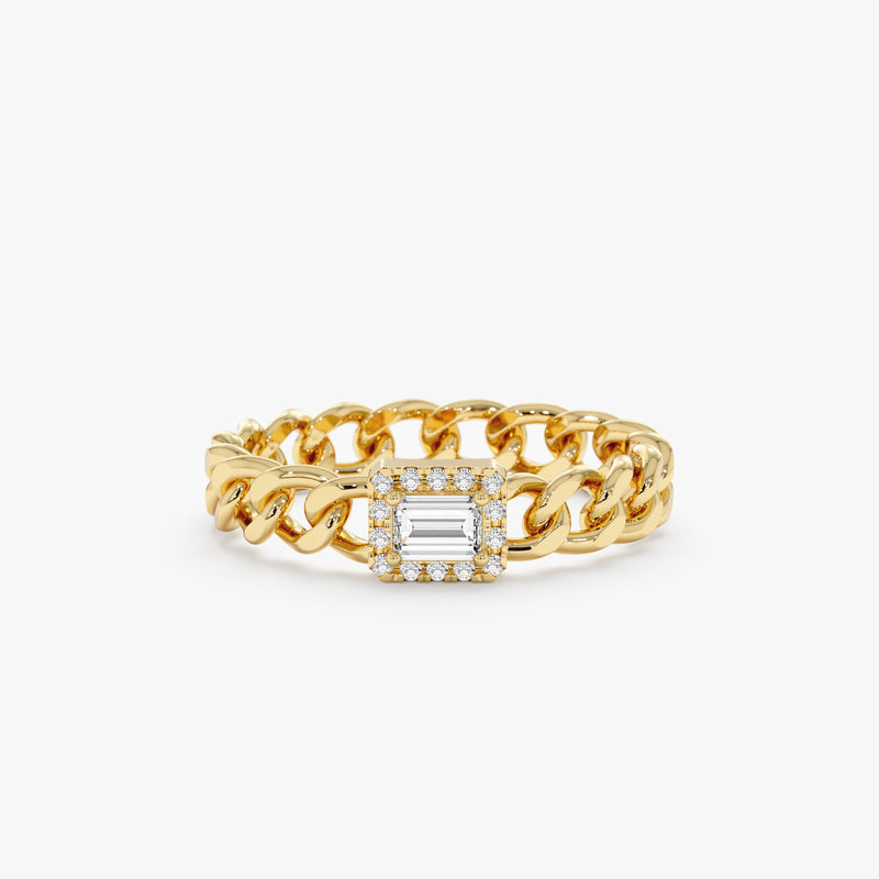Emerald Cut Diamond Cuban Chain Ring