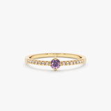 Gold Amethyst Diamond Birthstone Ring