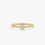 Beaded Pave Diamond Yellow Gold Ring