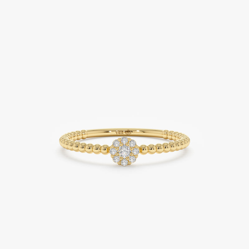 Beaded Pave Diamond Yellow Gold Ring