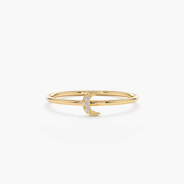 Solid Gold Diamond Moon Ring 