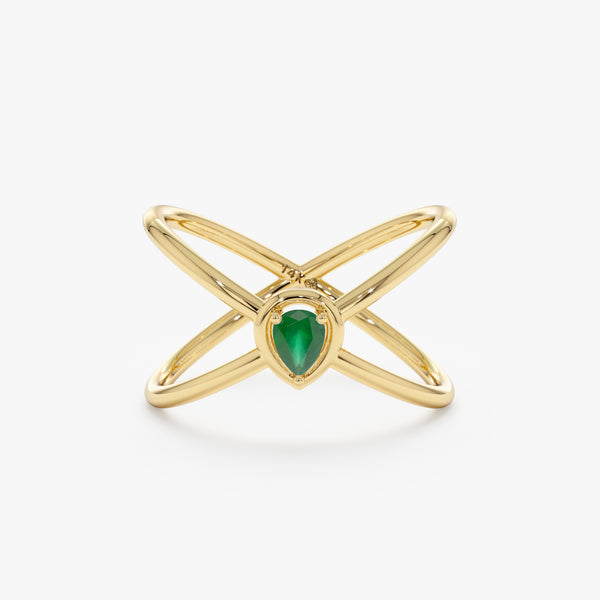Pear Emerald X Ring