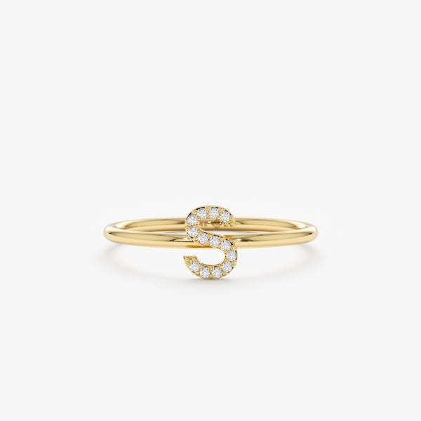 Solid Gold Diamond Initial Ring 