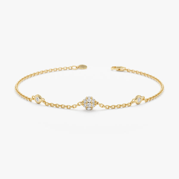 Gold and Bezel Diamond Ball Bracelet