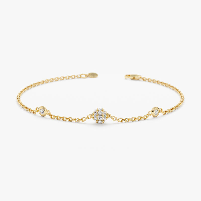Gold and Bezel Diamond Ball Bracelet