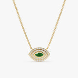 Emerald and Diamond Evil Eye Necklace in solid gold