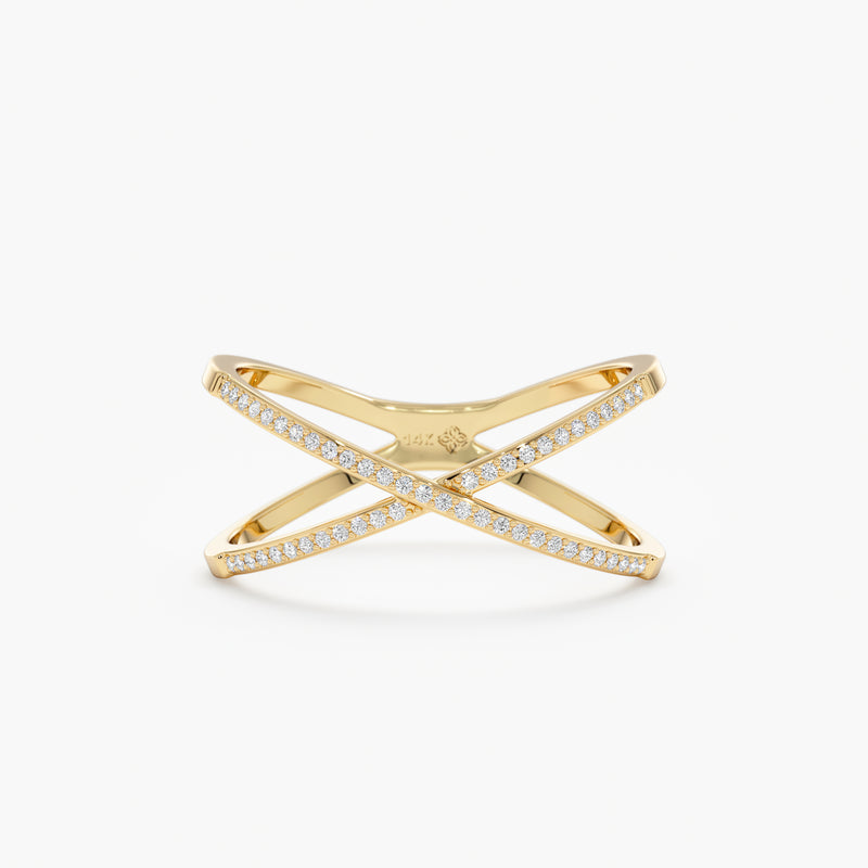 Solid Gold Diamond X Ring