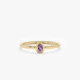 Yellow Gold Pear Shaped Amethyst Bezel Ring