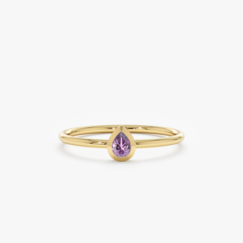 Yellow Gold Pear Shaped Amethyst Bezel Ring