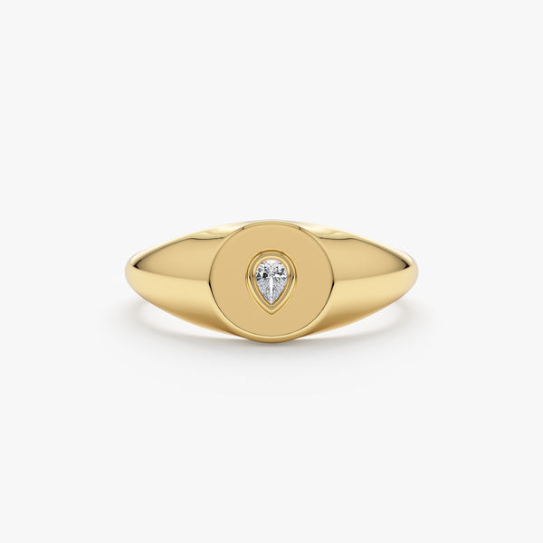 Pear shape diamond signet