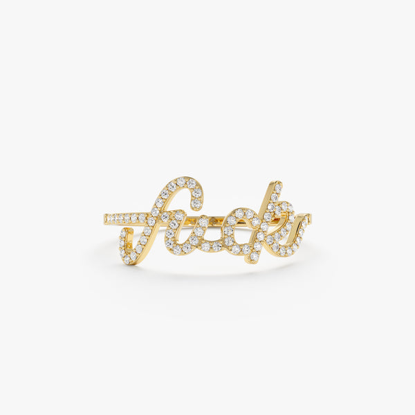 Solid Gold Cursive Diamond Fuck Ring
