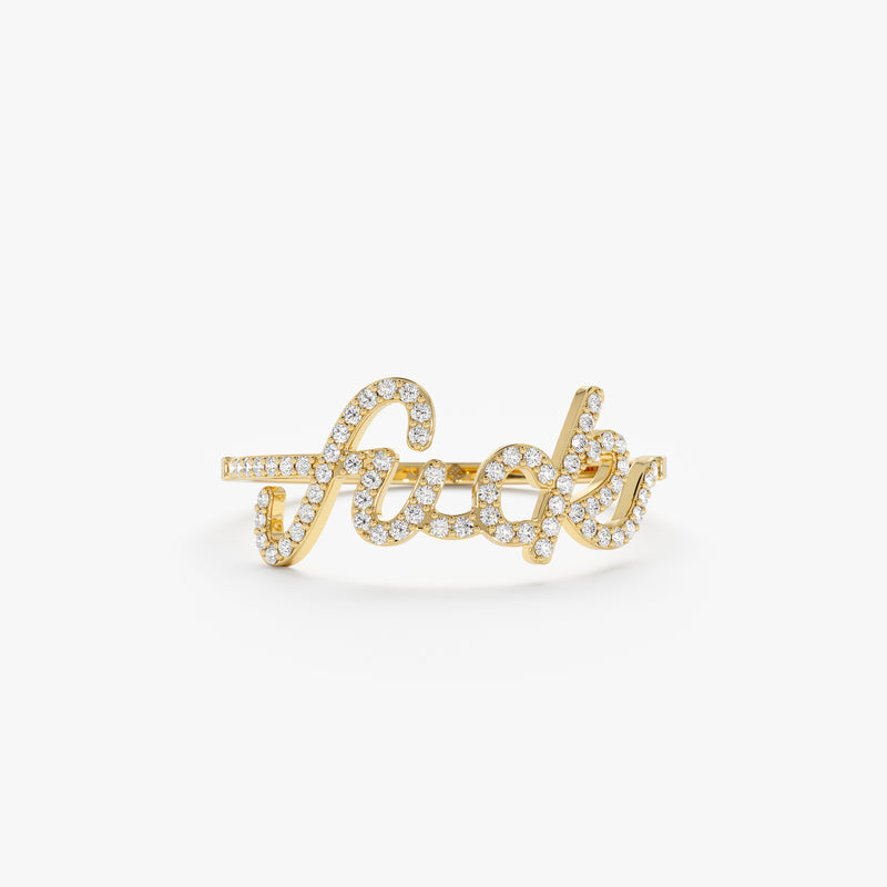 Solid Gold Cursive Diamond Fuck Ring