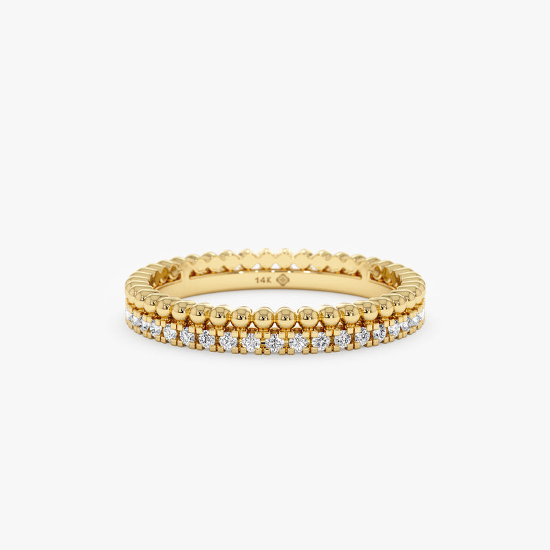 Yellow Gold Beaded Diamond Ring