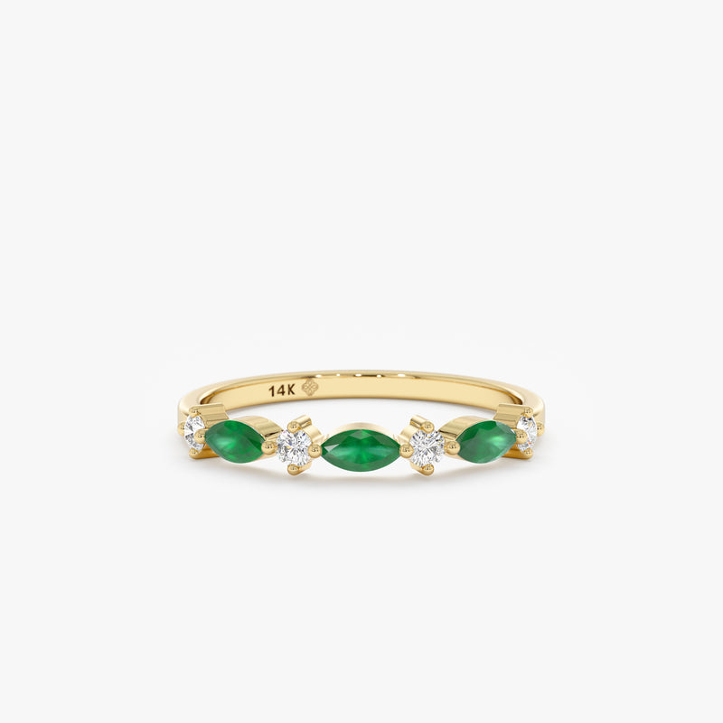 Yellow Gold Diamond and Emerald Ring