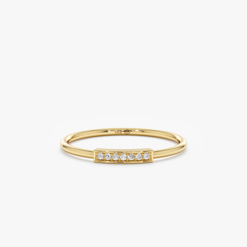 Solid Gold Pave Diamond Bar Ring