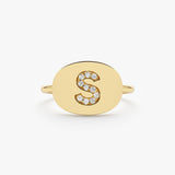 Solid Gold Diamond Initial Signet Ring