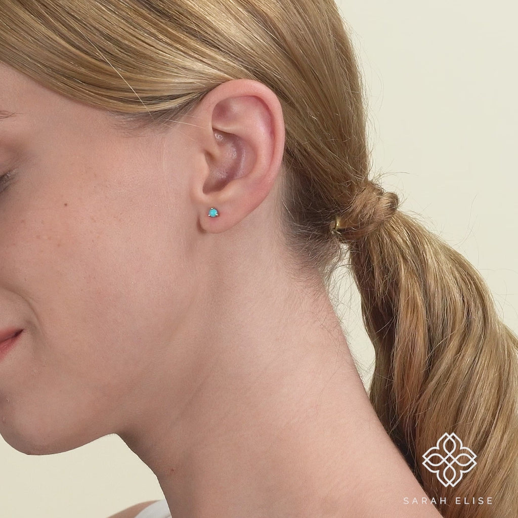 Petite Gold Natural Turquoise Earring studs for her