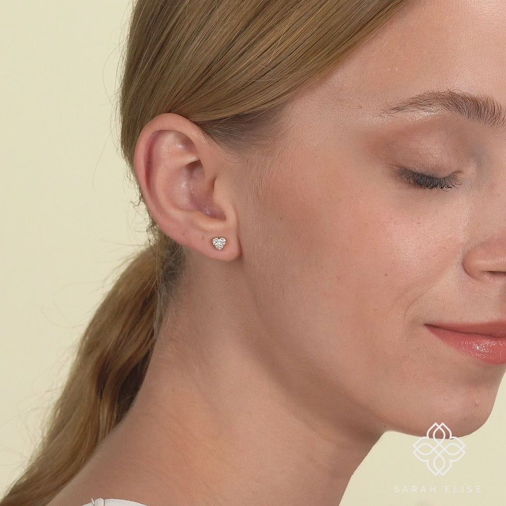 Minimalistic Style Heart Studs covered with diamonds for her