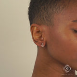 Video close up of model wearing solid 14k Gold and Diamond Snake stud Earrings gift for her