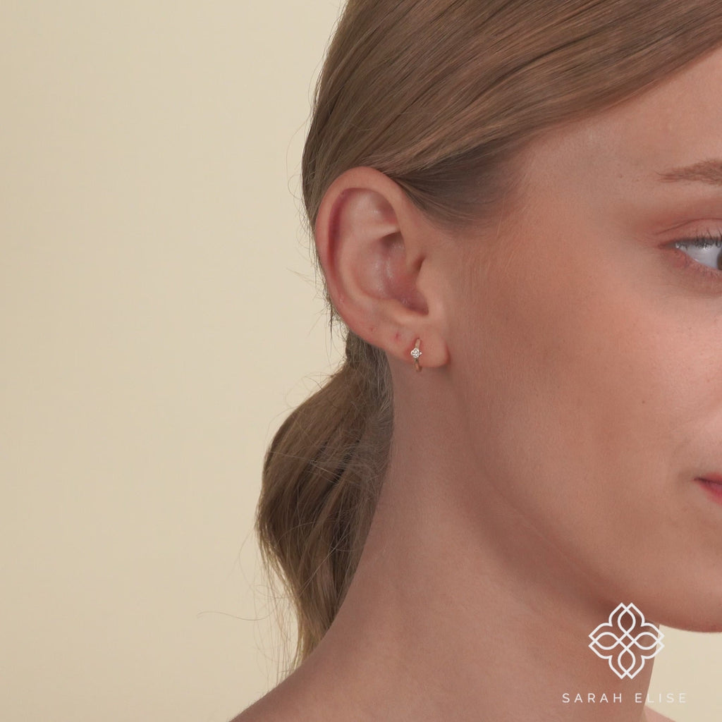 Petite Natural four Diamond Hoop huggie Earrings