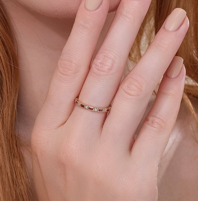 minimalist design july birthstone band