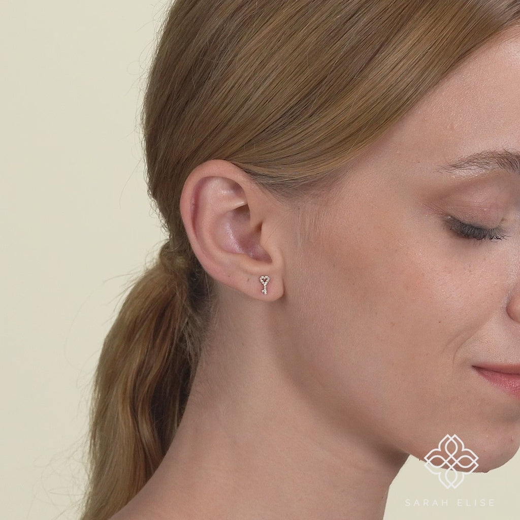 Handmade Natural Diamond Key and heart shape Earrings