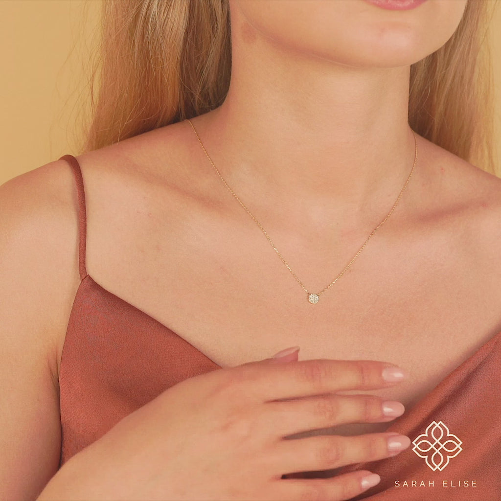 Diamond Disc Pendant necklace for her in solid gold