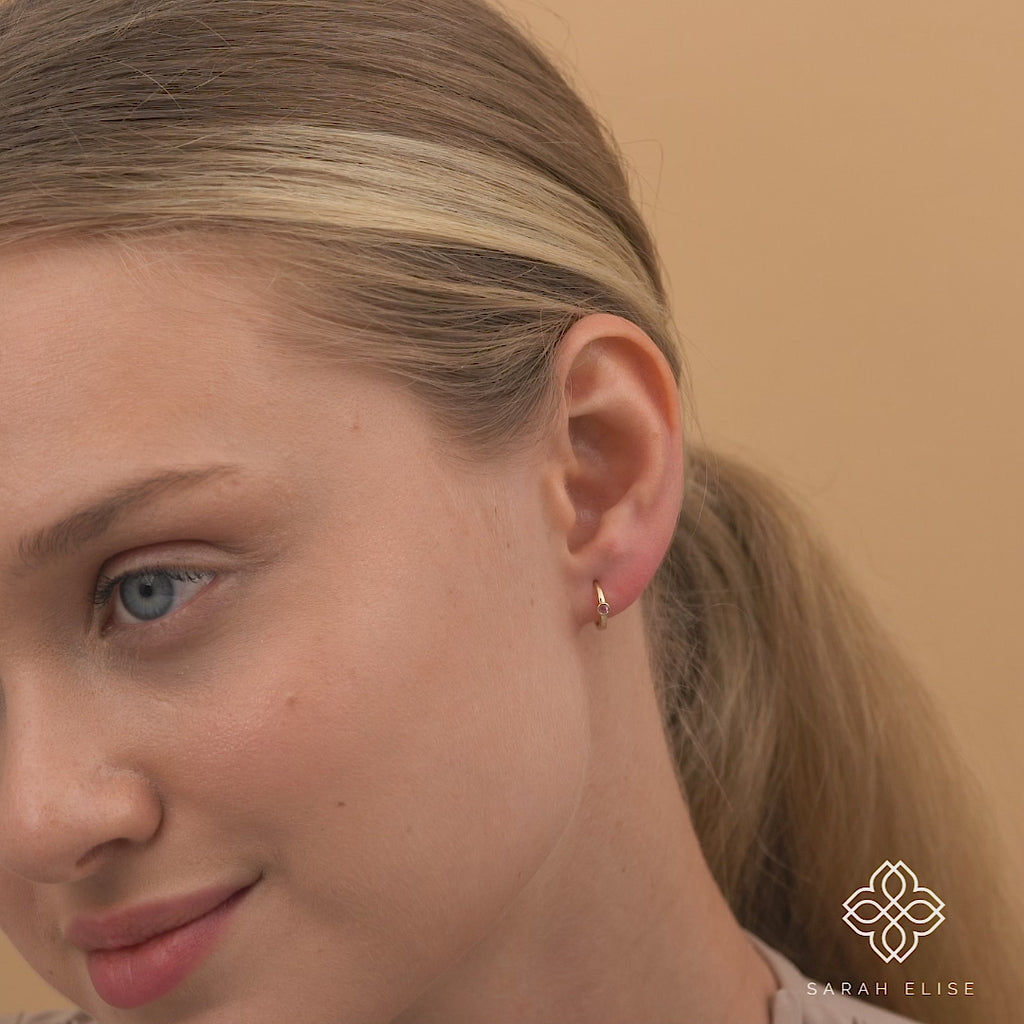 Model close up of October Birthstone Tourmaline Earrings