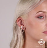 Minimalist Gold Double Heart Earring studs with chain