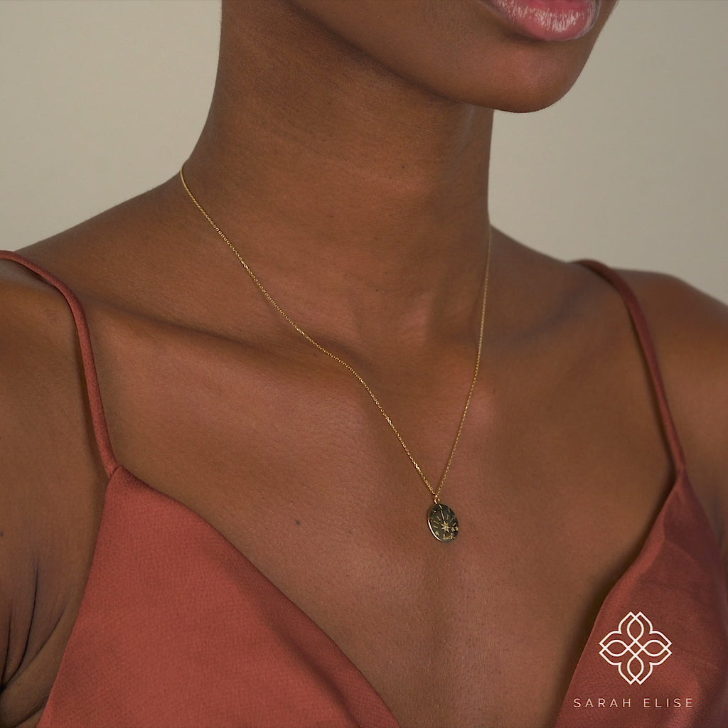 petite Solid Gold luck charm with single diamond Necklace for her