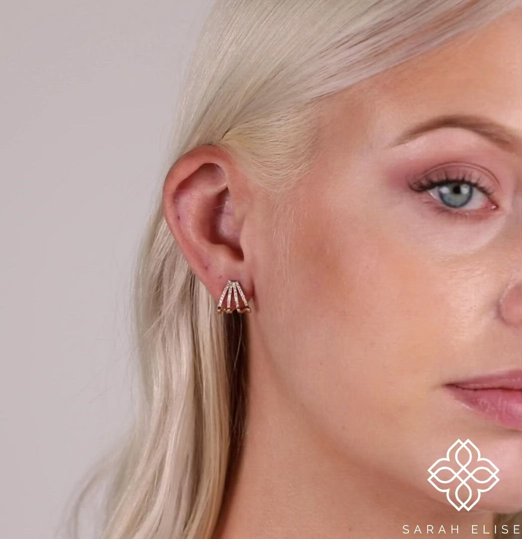 Unique Handmade cage design Hoop Earring huggies with lined diamonds