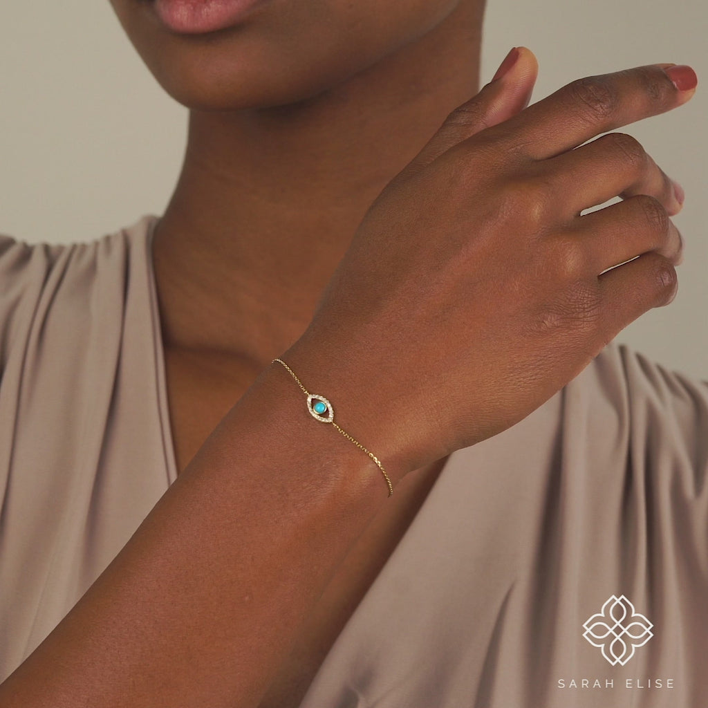 Tiny Diamond Turquoise  Evil Eye Bracelet