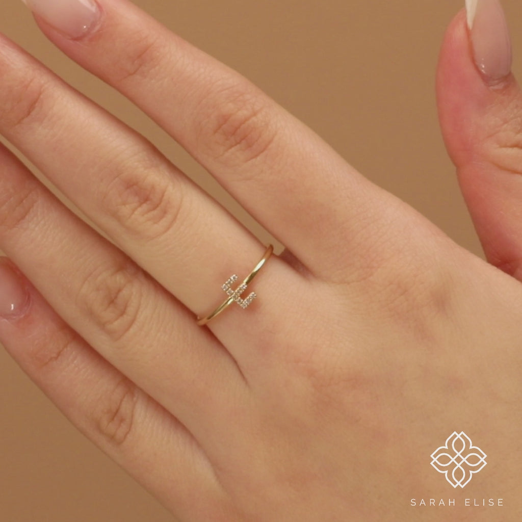 Small Dainty Letter Ring with Diamonds