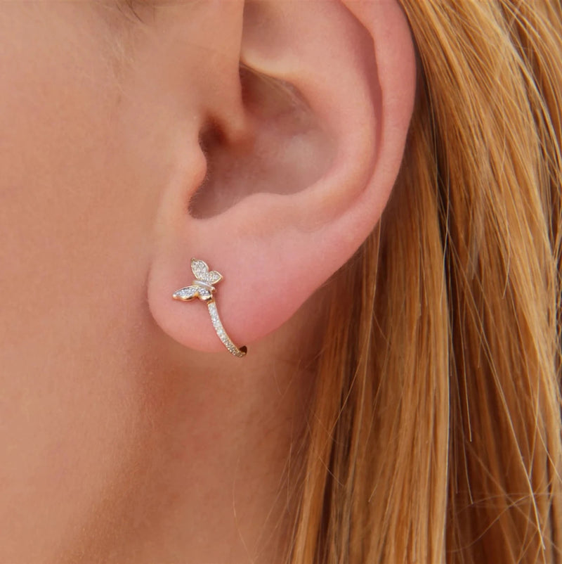 Natural Diamond Gold Petite Butterfly hoop huggie