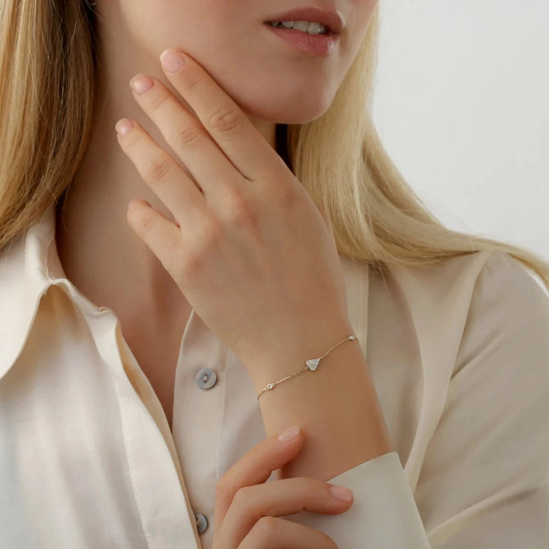 diamond heart station bracelet