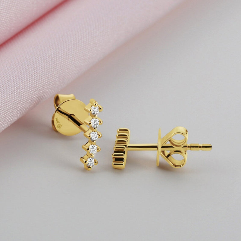 handcrafted solid gold multiple diamond bar earring studs