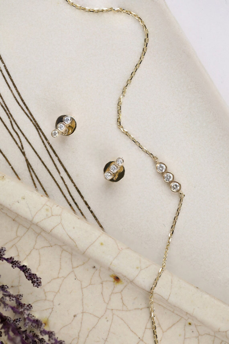 natural diamond earring and bracelet set