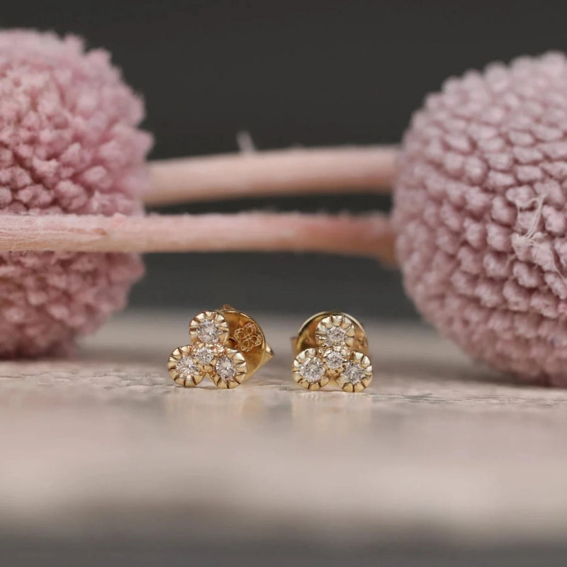petite diamond flower studs with diamonds